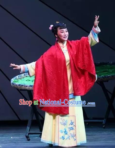 Chinese Shaoxing Opera Young Lady Yellow Apparels Costumes and Headdress Wu Gu Niang Yue Opera Actress Garment