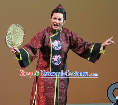 Chinese Shaoxing Opera Elderly Female Costumes and Headdress Wu Gu Niang Yue Opera Dame Garment Apparels