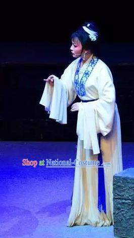 Chinese Shaoxing Opera Young Woman White Dress Apparels Costumes and Headpieces Yue Opera Mrs Dayi Actress Garment