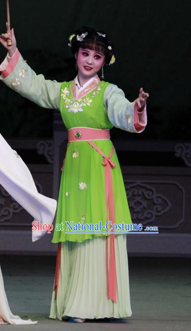 Chinese Shaoxing Opera Xiao Dan Dress Costumes and Headpieces Yue Opera Servant Girl Chun Cao Garment Apparels