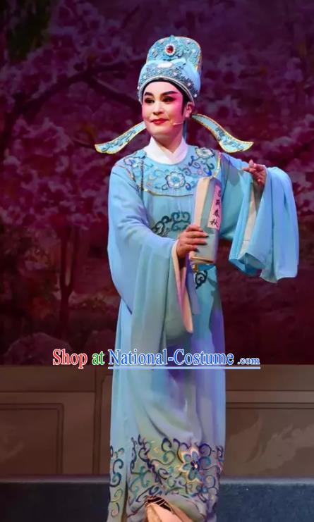 Yi Jian Zhong Qing Chinese Yue Opera Scholar Qian Qing Garment Costumes and Headwear Shaoxing Opera Xiaosheng Apparels