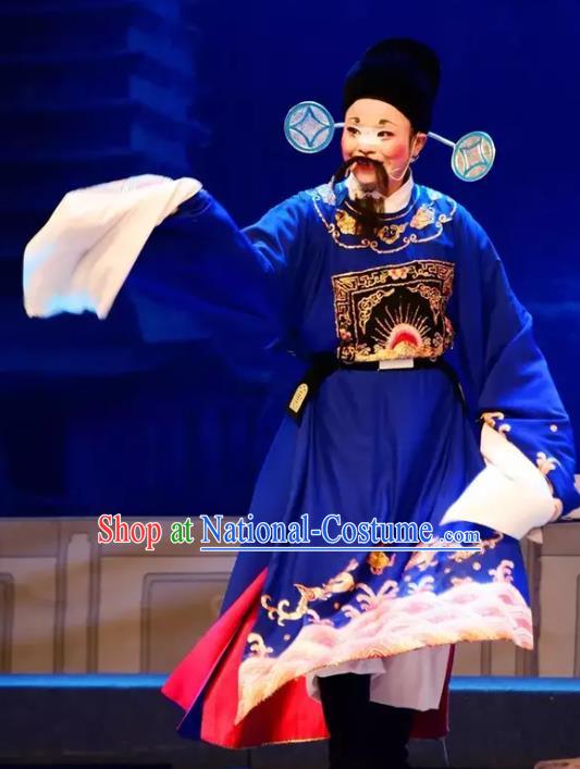 Yi Jian Zhong Qing Chinese Yue Opera County Magistrate Garment and Headwear Shaoxing Opera Laosheng Chou Role Apparels Costumes