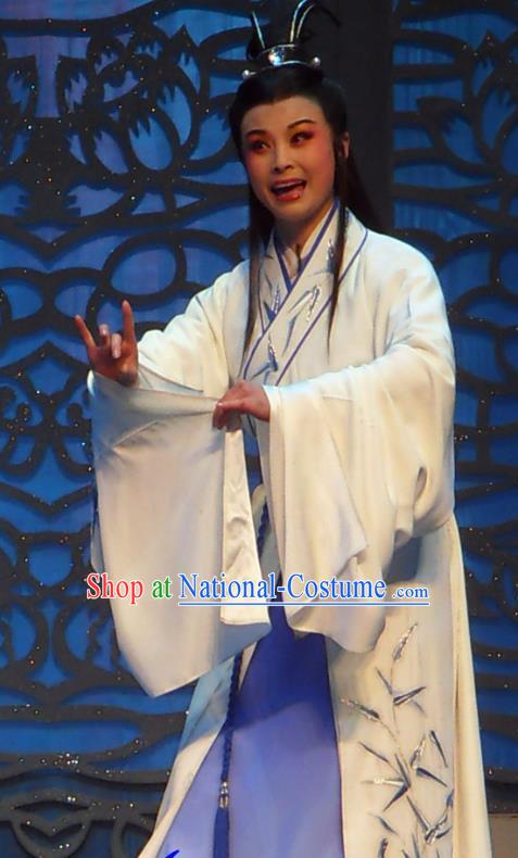 Xi Xin Ji Chinese Yue Opera Scholar Sun Qin Garment and Headwear Shaoxing Opera Young Male Costumes