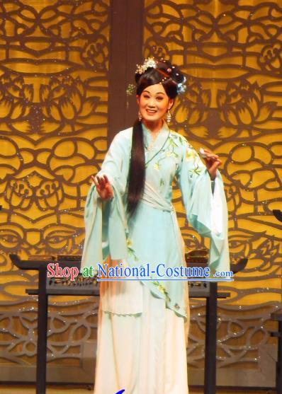 Chinese Shaoxing Opera Young Female Apparels Costumes and Headpieces Yue Opera Xi Xin Ji Hua Tan Vixenish Woman Yin Xuemei Dress Garment