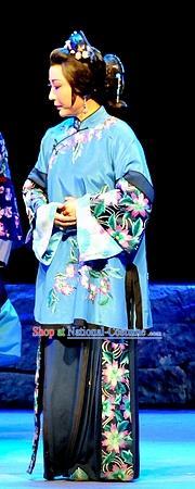 Chinese Shaoxing Opera Elderly Female Apparels Costumes and Headpieces Yue Opera Liu Hua Xi Dame Dress Garment