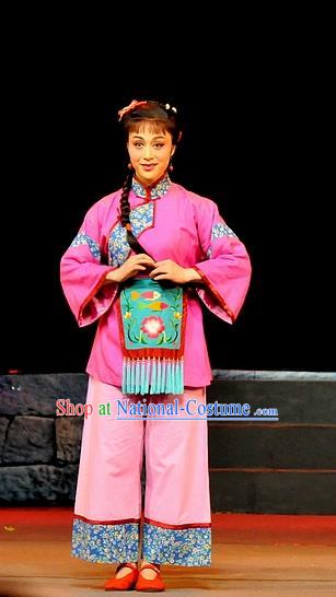 Chinese Shaoxing Opera Country Lady Qiu Hua Costumes and Headdress Yue Opera Liu Hua Xi Young Girl Dress Garment Apparels