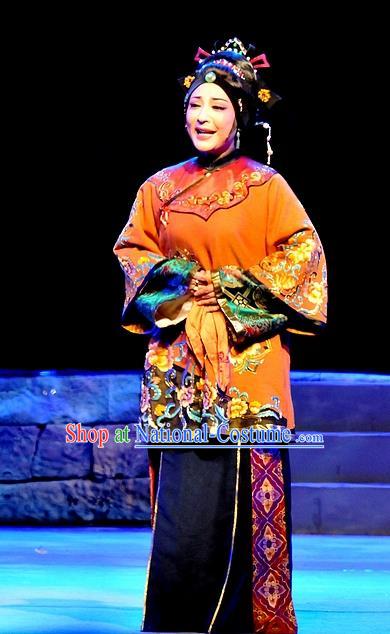 Chinese Shaoxing Opera Dame Qiu Hua Apparels Costumes and Headdress Yue Opera Liu Hua Xi Rich Female Dress Garment