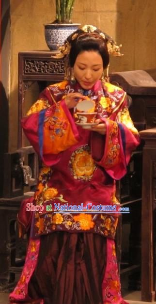 Chinese Shaoxing Opera Elderly Female Apparels Costumes and Headdress Yue Opera Liu Hua Xi Dress Dowager Qiu Hua Garment