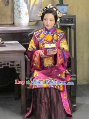 Chinese Shaoxing Opera Elderly Female Apparels Costumes and Headdress Yue Opera Liu Hua Xi Dress Dowager Qiu Hua Garment