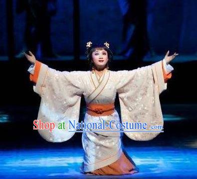 Chinese Shaoxing Opera Young Lady Apparels Costumes and Headpieces Yue Opera Actress Ban Zhao Hanfu Dress Garment