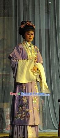 Chinese Shaoxing Opera Hua Tan Costumes Apparels and Headpieces Yue Opera Actress Purple Dress Garment