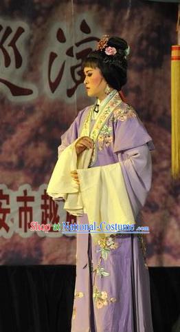 Chinese Shaoxing Opera Hua Tan Costumes Apparels and Headpieces Yue Opera Actress Purple Dress Garment