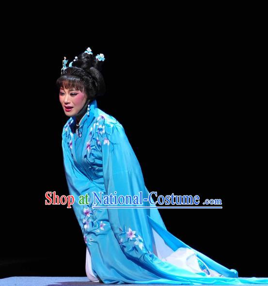 Chinese Shaoxing Opera Diva Blue Water Sleeve Dress Apparels Costumes and Headpieces Yue Opera Hua Tan Garment