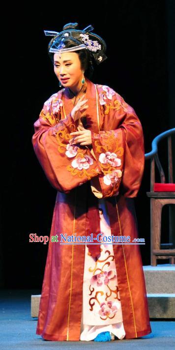 Chinese Shaoxing Opera Noble Dame Dress Apparels Costumes and Headdress Yue Opera Elderly Female Garment