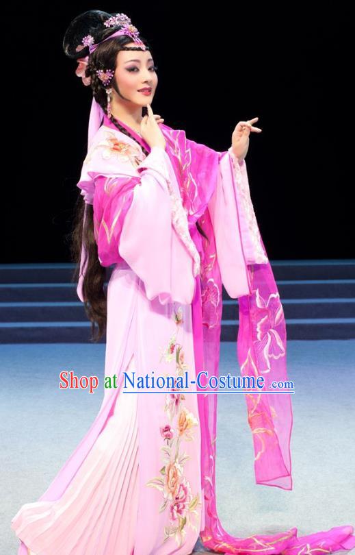 Chinese Shaoxing Opera Hua Tan Apparels Costumes and Headpieces Yue Opera Young Female Actress Pink Dress Garment