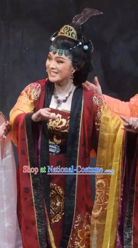 Chinese Shaoxing Opera Empress Rong Hua Dream Dress and Headdress Yue Opera Actress Royal Female Garment Apparels Costumes