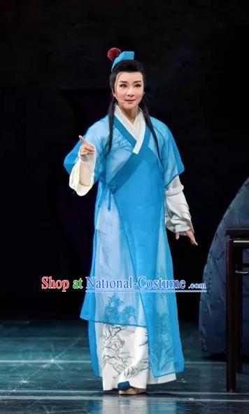 Three Charming Smiles Chinese Yue Opera Xiaosheng Tang Buhu Garment Clothing and Headwear Shaoxing Opera Scholar Apparels Costumes