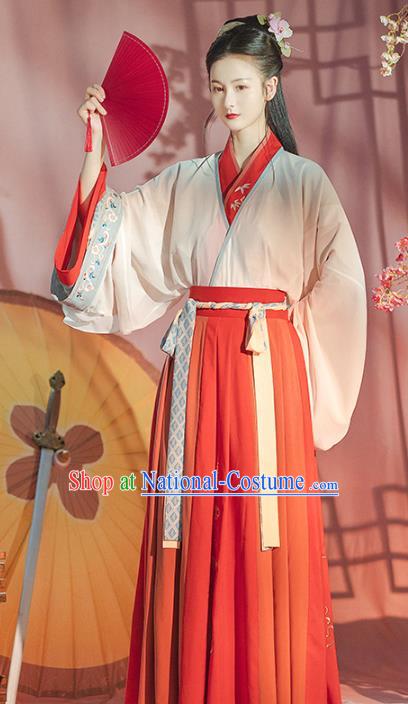 Traditional Chinese Jin Dynasty Red Hanfu Dress Ancient Patrician Lady Garment Historical Costumes