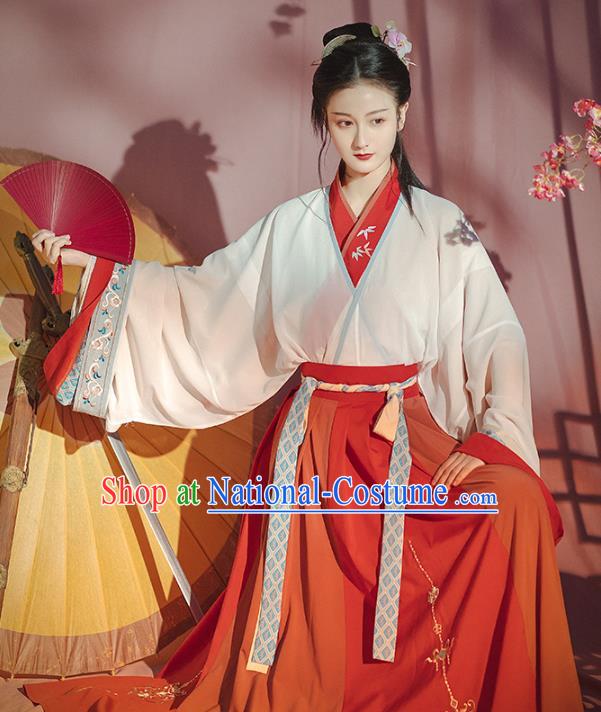 Traditional Chinese Jin Dynasty Red Hanfu Dress Ancient Patrician Lady Garment Historical Costumes