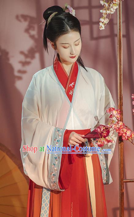 Traditional Chinese Jin Dynasty Red Hanfu Dress Ancient Patrician Lady Garment Historical Costumes