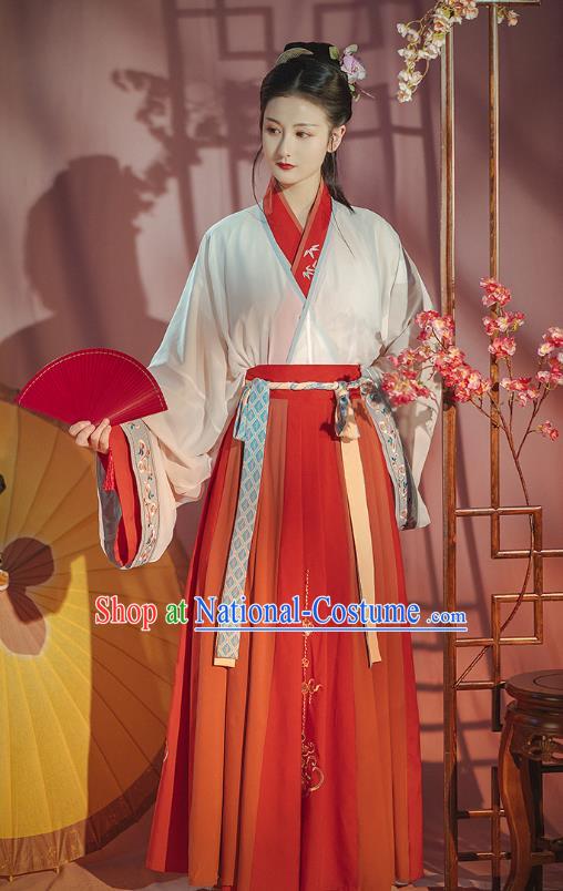 Traditional Chinese Jin Dynasty Red Hanfu Dress Ancient Patrician Lady Garment Historical Costumes