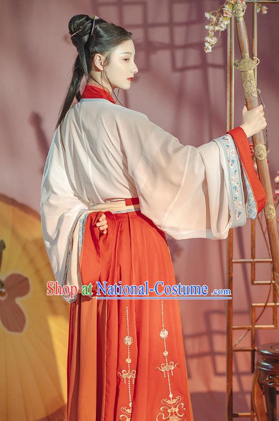 Traditional Chinese Jin Dynasty Red Hanfu Dress Ancient Patrician Lady Garment Historical Costumes