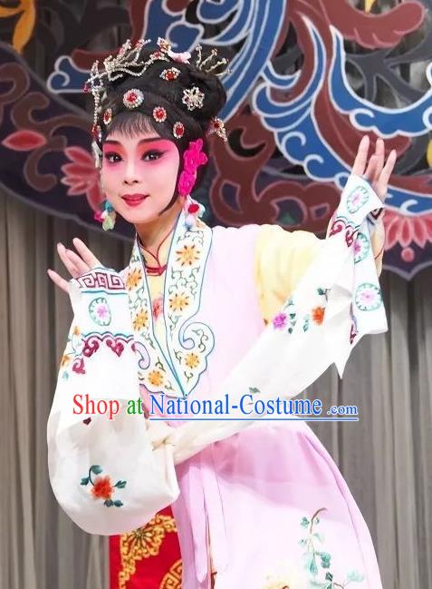 Chinese Kun Opera Young Lady Dress Costumes and Headdress Fifteen Strings of Cash Ji Kunqu Opera Actress Su Shujuan Garment Apparels