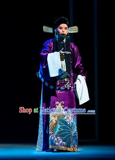 Chinese Kun Opera Laosheng Nan Ke Dream Garment and Headwear Kunqu Opera Costumes Apparels Elderly Male Official Clothing