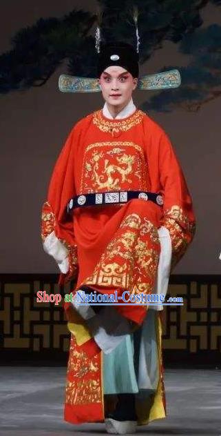 Chinese Kun Opera Number One Scholar On A Wall and Horse Garment Costumes and Headwear Kunqu Opera Xiaosheng Pei Shaojun Apparels Clothing