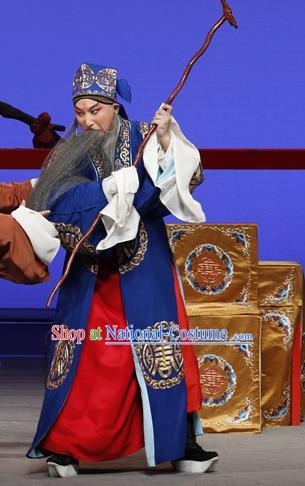 On A Wall and Horse Chinese Kun Opera Elderly Male Garment Costumes and Headwear Kunqu Opera Landlord Li Shijie Apparels Clothing