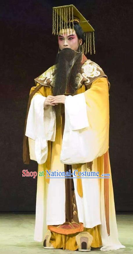 Chinese Kun Opera Emperor Yao Apparels Garment Costumes and Headwear Kunqu Opera the Dream of Xiang Fei Monarch Clothing