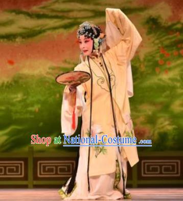 Chinese Kun Opera Young Lady Yellow Dress Apparels Costumes and Headdress Bai Luo Shan Kunqu Opera Actress Garment