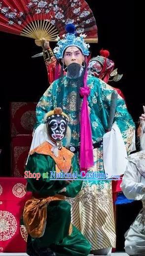 Burning Incense Chinese Kun Opera Laosheng Apparels Garment Costumes and Headwear Kunqu Opera Prime Minister Official Clothing