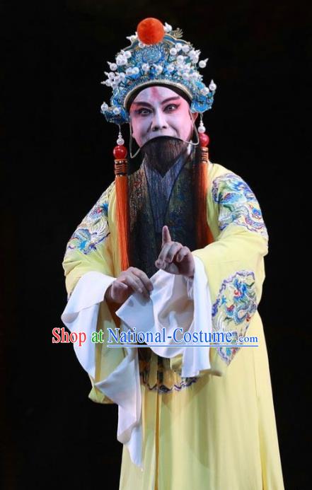 Rain on the Phoenix Tree Chinese Kun Opera Laosheng Garment Costumes and Headwear Kunqu Opera Elderly Male Apparels Emperor Informal Clothing