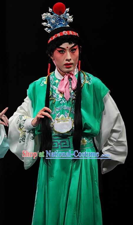 Dream of Red Mansions Chinese Kun Opera Xiaosheng Jia Baoyu Apparels Garment Costumes and Headwear Kunqu Opera Childe Green Clothing