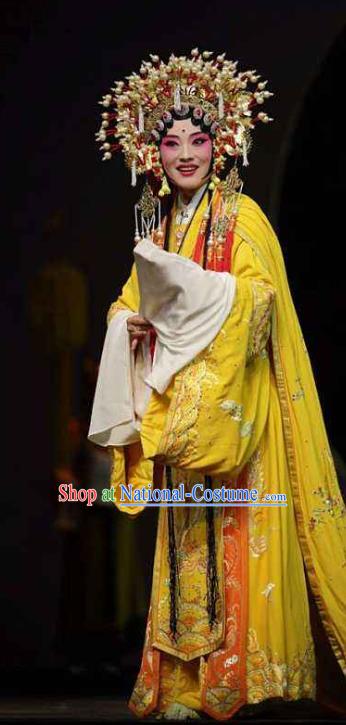 Chinese Kun Opera Hua Tan Embroidered Dress Apparels Costumes and Headdress Dream of Red Mansions Kunqu Opera Imperial Consort Yuan Chun Garment