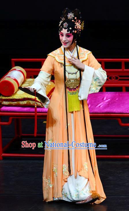 Chinese Kun Opera Huadan Xue Baochai Orange Dress Apparels Costumes and Headpieces Dream of Red Mansions Kunqu Opera Young Lady Garment