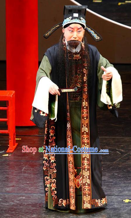 Chinese Kun Opera Old Man Jia Zheng Apparels and Headwear Dream of Red Mansions Garment Costumes Kunqu Opera Laosheng Clothing