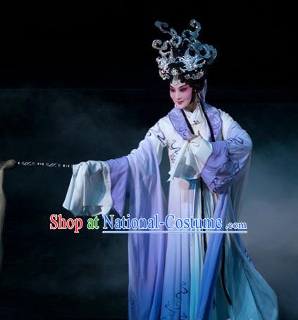 Chinese Kun Opera Young Female Dress Apparels and Headdress Dream of Red Mansions Kunqu Opera Taoist Nun Miao Yu Garment Costumes