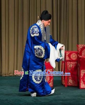 the Legend of Washing the Silk Gauze Chinese Kun Opera Laosheng Garment Costumes and Headwear Kunqu Opera Elderly Male Wu Zixu Apparels Clothing