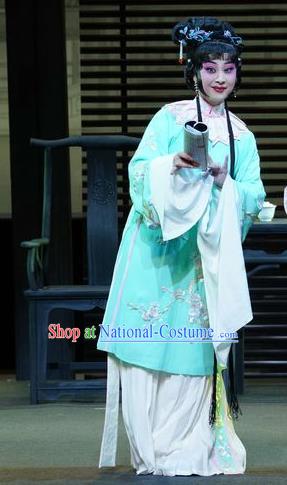 Chinese Kun Opera Young Girl Dress Costumes and Headpieces the Legend of Washing the Silk Gauze Kunqu Opera Hua Tan Ruo Ye Garment Apparels