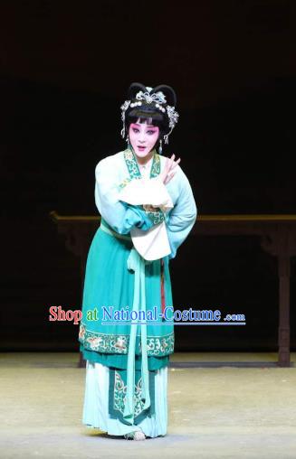 Chinese Kun Opera Young Lady the Dream of Xiang Fei Nv Ying Green Dress Apparels Costumes and Headpieces Kunqu Opera Actress Garment