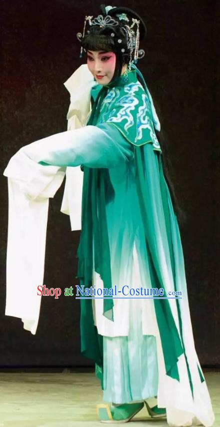 Chinese Kun Opera Hua Tan the Dream of Xiang Fei Nv Ying Green Dress Apparels Costumes and Headpieces Kunqu Opera Actress Young Female Garment