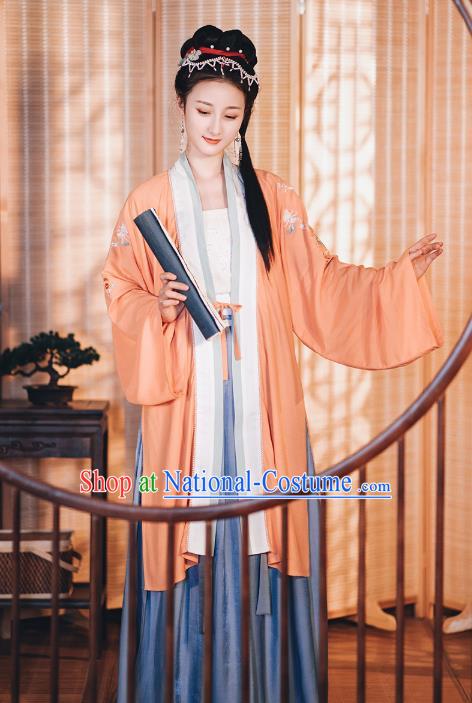 Chinese Traditional Song Dynasty Hanfu Dress Historical Costumes Ancient Young Lady Embroidered Garment