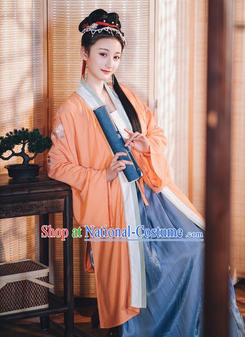 Chinese Traditional Song Dynasty Hanfu Dress Historical Costumes Ancient Young Lady Embroidered Garment