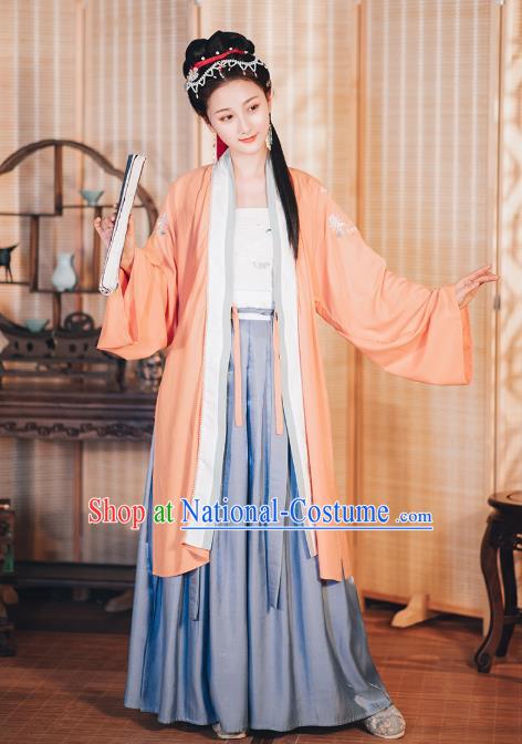 Chinese Traditional Song Dynasty Hanfu Dress Historical Costumes Ancient Young Lady Embroidered Garment