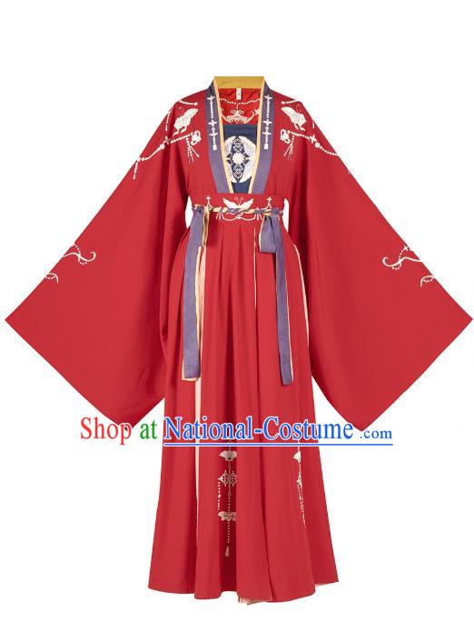 Chinese Ancient Tang Dynasty Palace Lady Historical Costumes Princess Embroidered Garment Traditional Red Hanfu Dress Complete Set