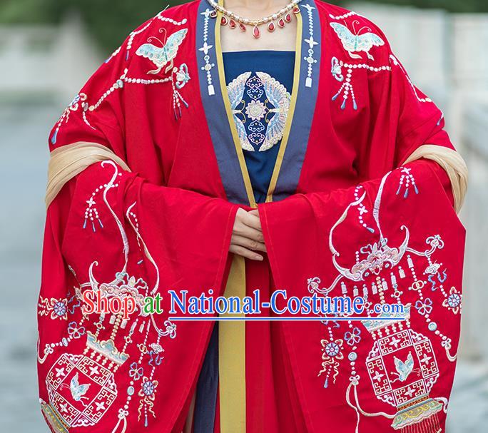 Chinese Ancient Tang Dynasty Palace Lady Historical Costumes Princess Embroidered Garment Traditional Red Hanfu Dress Complete Set