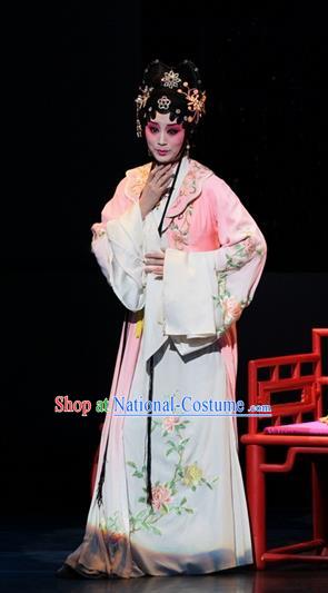 Chinese Kun Opera Diva Xue Baochai Apparels Costumes and Headpieces Dream of Red Mansions Kunqu Opera Rich Young Lady Actress Pink Dress Garment