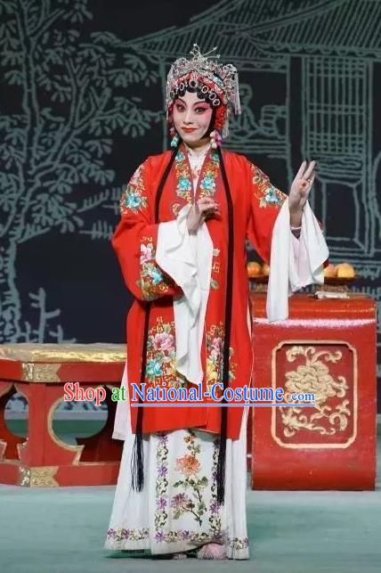 Chinese Kun Opera Young Lady Red Dress Apparels Costumes and Headdress The Tale of Handan Kunqu Opera Hua Tan Cui Garment